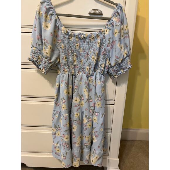 No Comment Plus Blue Floral Smocked Dress Size 3X Indie Boho Fairy Cottage EUC - Picture 3 of 8